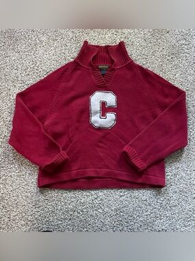 Woolrich Women's Deep Red Mock Neck Sweater with White 'C' Patch